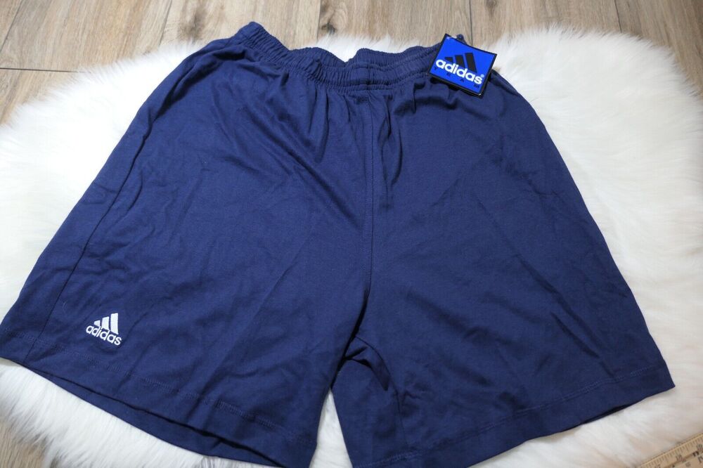 NWT Rare Adidas Team Cotton Jersey Shorts 90s Vintage Mens Large Blue - Made USA